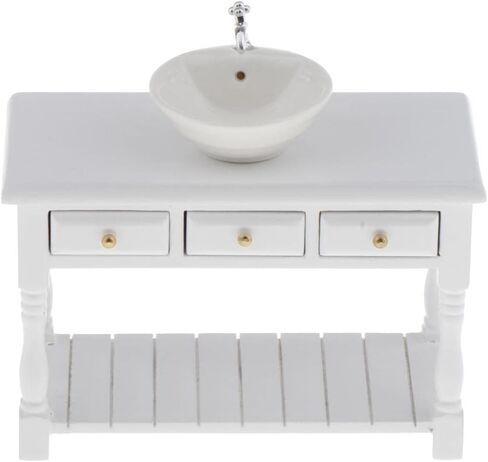 Baosity 1/12 Scale Basin Sink,Mini House Bathroom Furniture Sink,Wash Basin Cabinet for Doll House Furniture Model Bathroom Kitchen Decoration Accessories in Saudi Arabia