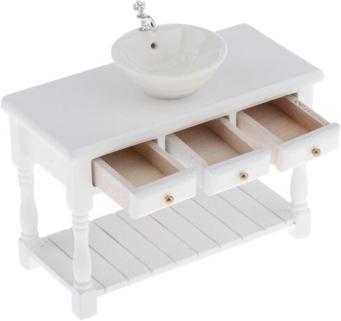 Baosity 1/12 Scale Basin Sink,Mini House Bathroom Furniture Sink,Wash Basin Cabinet for Doll House Furniture Model Bathroom Kitchen Decoration Accessories in Saudi Arabia