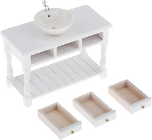 Baosity 1/12 Scale Basin Sink,Mini House Bathroom Furniture Sink,Wash Basin Cabinet for Doll House Furniture Model Bathroom Kitchen Decoration Accessories in Saudi Arabia