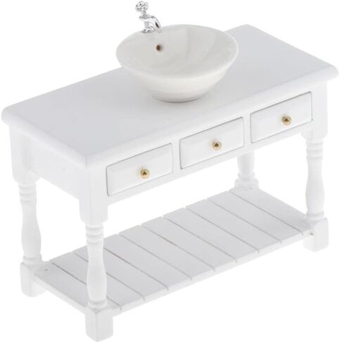 Baosity 1/12 Scale Basin Sink,Mini House Bathroom Furniture Sink,Wash Basin Cabinet for Doll House Furniture Model Bathroom Kitchen Decoration Accessories in Saudi Arabia