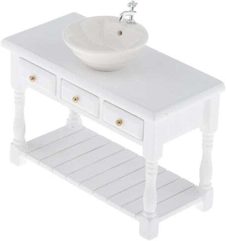 Baosity 1/12 Scale Basin Sink,Mini House Bathroom Furniture Sink,Wash Basin Cabinet for Doll House Furniture Model Bathroom Kitchen Decoration Accessories in Saudi Arabia