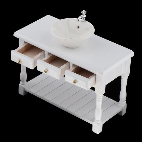 Baosity 1/12 Scale Basin Sink,Mini House Bathroom Furniture Sink,Wash Basin Cabinet for Doll House Furniture Model Bathroom Kitchen Decoration Accessories in Saudi Arabia