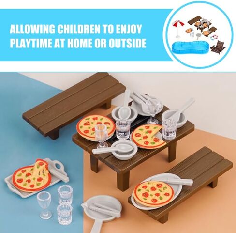 IMIKEYA Dollhouse Pool Set أثاث مصغر لديكور بيت الدمى وكرسي الشاطئ وحلقة سباحة سهلة التجميع in Saudi Arabia
