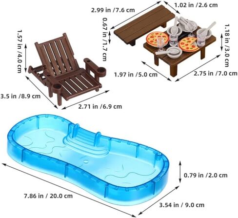 IMIKEYA Dollhouse Pool Set أثاث مصغر لديكور بيت الدمى وكرسي الشاطئ وحلقة سباحة سهلة التجميع in Saudi Arabia