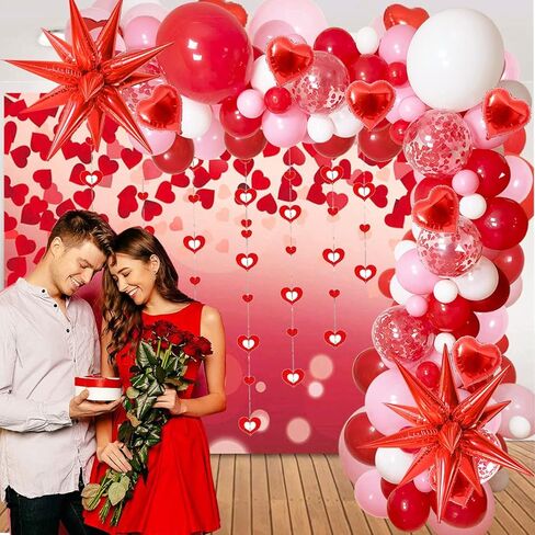 Valentines Balloon Arch Kit,Red Valentines Day Decor,Red Pink White Heart Balloon with Bling Bling Hanging Swirl for Sweetheart Wedding Bridal Shower Valentines Day Anniversary Engagement Party Decor in Saudi Arabia