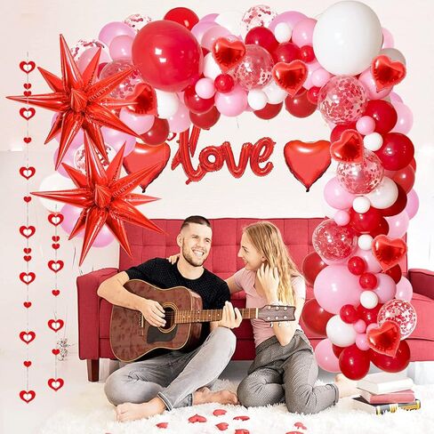 Valentines Balloon Arch Kit,Red Valentines Day Decor,Red Pink White Heart Balloon with Bling Bling Hanging Swirl for Sweetheart Wedding Bridal Shower Valentines Day Anniversary Engagement Party Decor in Saudi Arabia