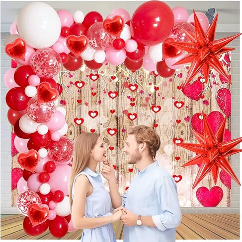 Valentines Balloon Arch Kit,Red Valentines Day Decor,Red Pink White Heart Balloon with Bling Bling Hanging Swirl for Sweetheart Wedding Bridal Shower Valentines Day Anniversary Engagement Party Decor in Saudi Arabia