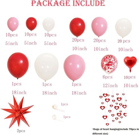Valentines Balloon Arch Kit,Red Valentines Day Decor,Red Pink White Heart Balloon with Bling Bling Hanging Swirl for Sweetheart Wedding Bridal Shower Valentines Day Anniversary Engagement Party Decor in Saudi Arabia