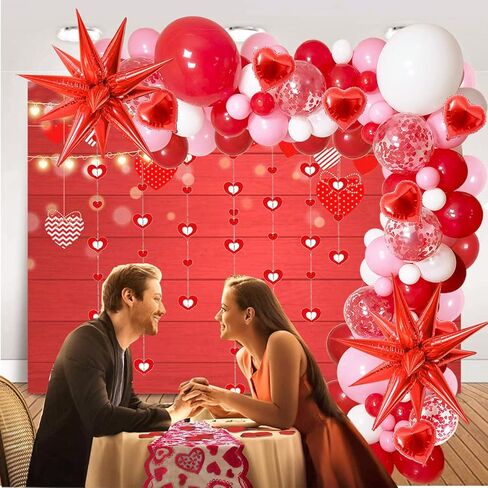 Valentines Balloon Arch Kit,Red Valentines Day Decor,Red Pink White Heart Balloon with Bling Bling Hanging Swirl for Sweetheart Wedding Bridal Shower Valentines Day Anniversary Engagement Party Decor in Saudi Arabia