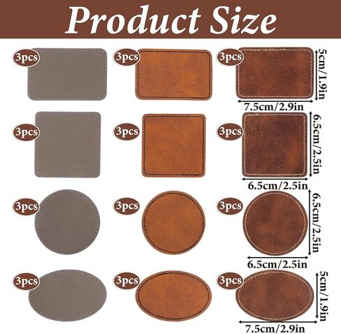 60 PCS Leather Patches for Hats, Leather Hat Patches, Blank Iron on Heat Press Adhesive Patche for Hats and Clothes Repair, Rectangle Oval Round Square in Saudi Arabia
