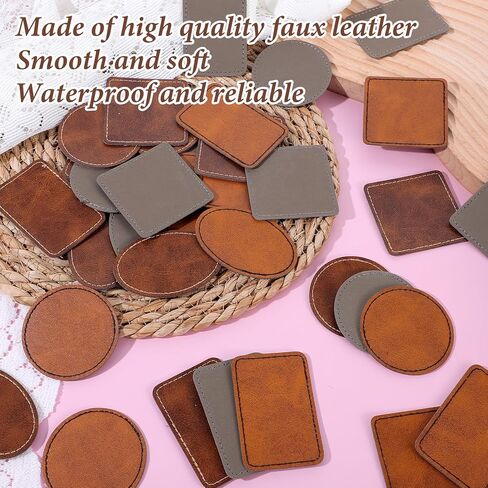 60 PCS Leather Patches for Hats, Leather Hat Patches, Blank Iron on Heat Press Adhesive Patche for Hats and Clothes Repair, Rectangle Oval Round Square in Saudi Arabia