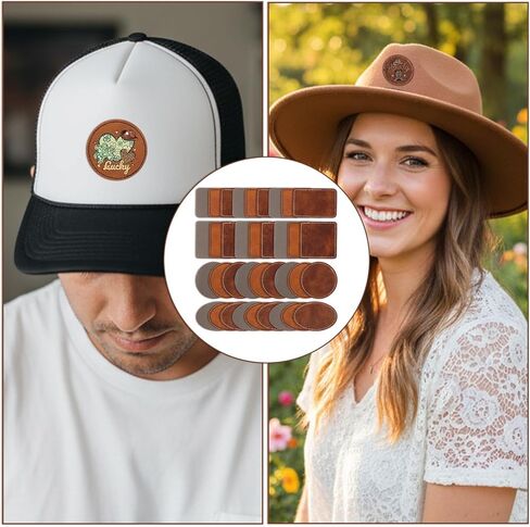 60 PCS Leather Patches for Hats, Leather Hat Patches, Blank Iron on Heat Press Adhesive Patche for Hats and Clothes Repair, Rectangle Oval Round Square in Saudi Arabia