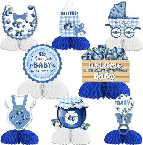 Jollyboom Berry Baby Shower Decorations Girl, 8pcs A Berry Sweet Baby Is on The Way Honeycomb Centerpiece Blueberry Double-Sided Printing Table Decoration for Fruit Theme Baby Shower Party Decoration in Saudi Arabia