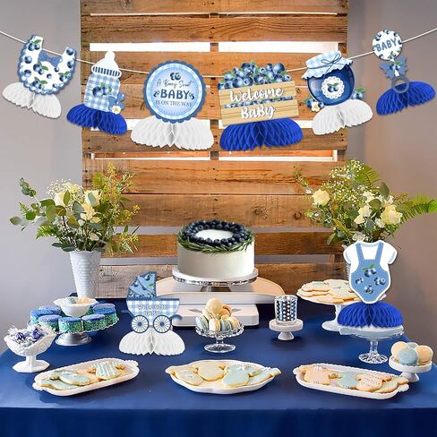 Jollyboom Berry Baby Shower Decorations Girl, 8pcs A Berry Sweet Baby Is on The Way Honeycomb Centerpiece Blueberry Double-Sided Printing Table Decoration for Fruit Theme Baby Shower Party Decoration in Saudi Arabia