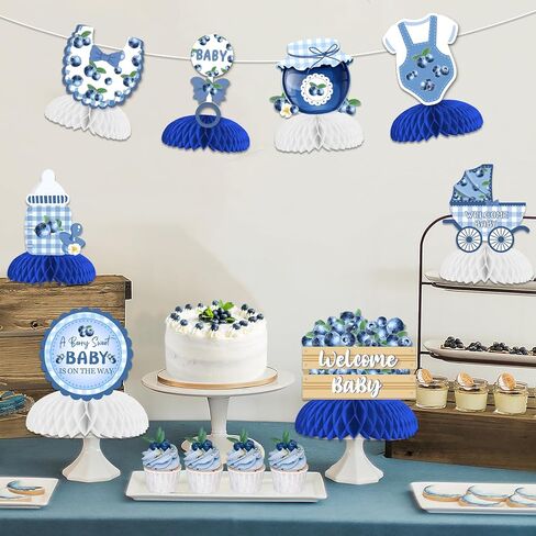 Jollyboom Berry Baby Shower Decorations Girl, 8pcs A Berry Sweet Baby Is on The Way Honeycomb Centerpiece Blueberry Double-Sided Printing Table Decoration for Fruit Theme Baby Shower Party Decoration in Saudi Arabia