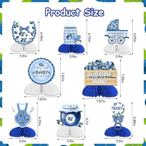 Jollyboom Berry Baby Shower Decorations Girl, 8pcs A Berry Sweet Baby Is on The Way Honeycomb Centerpiece Blueberry Double-Sided Printing Table Decoration for Fruit Theme Baby Shower Party Decoration in Saudi Arabia