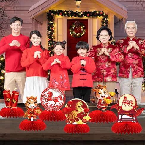 Chinese New Year Decorations,2026 Happy New Year Honeycomb Centerpieces,9 PCS Honeycomb Centerpieces Year of the Horse Table Toppers for Lunar New Year and Spring Festival Centerpieces in Saudi Arabia