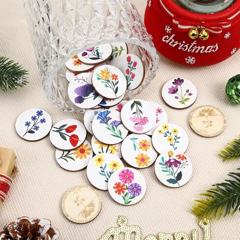 رموز مكافأة الأطفال CypherX، رموز خشبية فريدة للأطفال، 30 رمزًا قابلاً للاسترداد مع تصميمات زهور ملونة، ترمز إلى النمو والتقدم، مستديرة in Kuwait