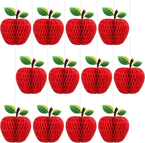 Eersida 12 Pcs Back to School Honeycomb Paper Centerpiece Decoration Large Red Apple Tissue Paper Honeycomb Centerpiece for Tree Hanging 3D Table Decor Party Supplies (7.8inch, Apple) in Saudi Arabia