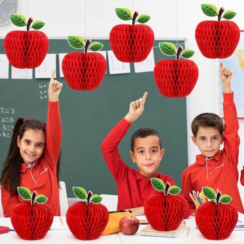 Eersida 12 Pcs Back to School Honeycomb Paper Centerpiece Decoration Large Red Apple Tissue Paper Honeycomb Centerpiece for Tree Hanging 3D Table Decor Party Supplies (7.8inch, Apple) in Saudi Arabia