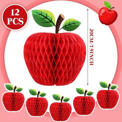 Eersida 12 Pcs Back to School Honeycomb Paper Centerpiece Decoration Large Red Apple Tissue Paper Honeycomb Centerpiece for Tree Hanging 3D Table Decor Party Supplies (7.8inch, Apple) in Saudi Arabia