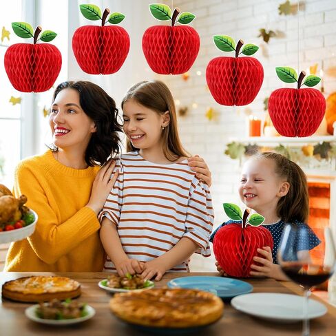 Eersida 12 Pcs Back to School Honeycomb Paper Centerpiece Decoration Large Red Apple Tissue Paper Honeycomb Centerpiece for Tree Hanging 3D Table Decor Party Supplies (7.8inch, Apple) in Saudi Arabia