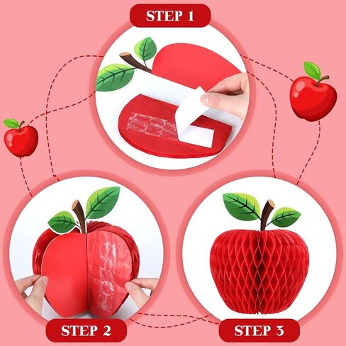 Eersida 12 Pcs Back to School Honeycomb Paper Centerpiece Decoration Large Red Apple Tissue Paper Honeycomb Centerpiece for Tree Hanging 3D Table Decor Party Supplies (7.8inch, Apple) in Saudi Arabia