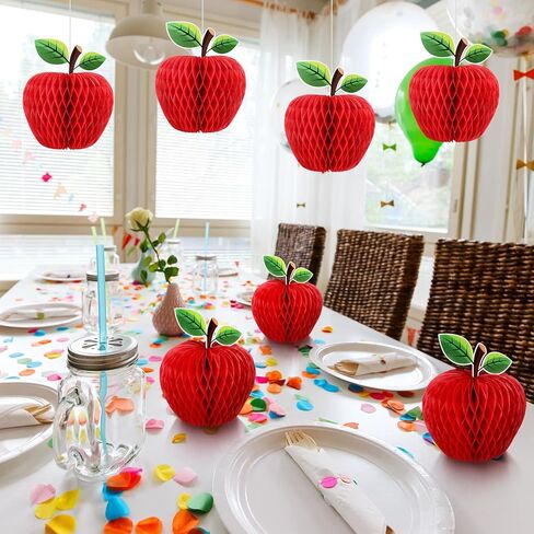 Eersida 12 Pcs Back to School Honeycomb Paper Centerpiece Decoration Large Red Apple Tissue Paper Honeycomb Centerpiece for Tree Hanging 3D Table Decor Party Supplies (7.8inch, Apple) in Saudi Arabia