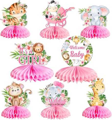 Jungle Safari Baby Shower Decorations for Girl, Jungle Animals Honeycomb Centerpieces, Pink Jungle Animal Theme It’s a Girl Welcome Baby Honeycomb for Jungle Theme Baby Shower Decorations in Saudi Arabia