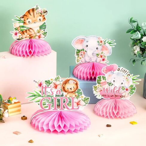 Jungle Safari Baby Shower Decorations for Girl, Jungle Animals Honeycomb Centerpieces, Pink Jungle Animal Theme It’s a Girl Welcome Baby Honeycomb for Jungle Theme Baby Shower Decorations in Saudi Arabia