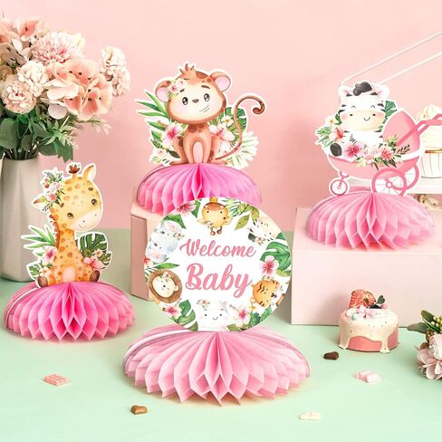 Jungle Safari Baby Shower Decorations for Girl, Jungle Animals Honeycomb Centerpieces, Pink Jungle Animal Theme It’s a Girl Welcome Baby Honeycomb for Jungle Theme Baby Shower Decorations in Saudi Arabia