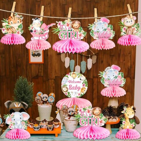 Jungle Safari Baby Shower Decorations for Girl, Jungle Animals Honeycomb Centerpieces, Pink Jungle Animal Theme It’s a Girl Welcome Baby Honeycomb for Jungle Theme Baby Shower Decorations in Saudi Arabia