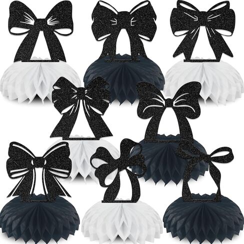 8PCS Black Bow Birthday Party Decorations Bow Honeycomb Centerpieces Coquette Themed Birthday Anniversary Party Decorations Supplies(Double-Sided Paper) in Saudi Arabia