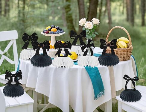 8PCS Black Bow Birthday Party Decorations Bow Honeycomb Centerpieces Coquette Themed Birthday Anniversary Party Decorations Supplies(Double-Sided Paper) in Saudi Arabia