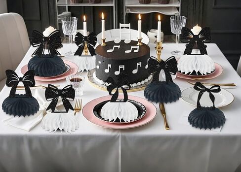 8PCS Black Bow Birthday Party Decorations Bow Honeycomb Centerpieces Coquette Themed Birthday Anniversary Party Decorations Supplies(Double-Sided Paper) in Saudi Arabia