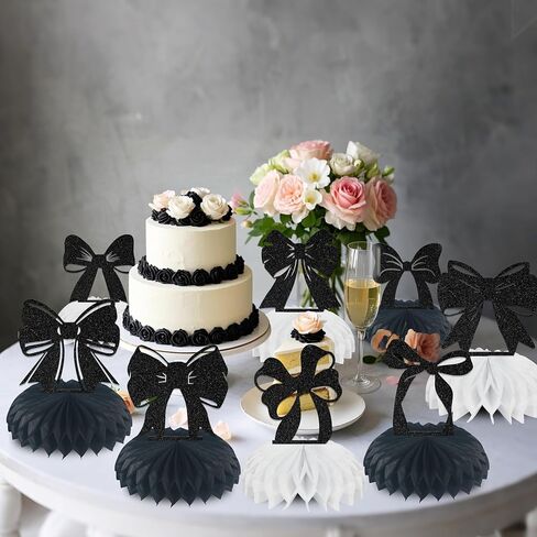 8PCS Black Bow Birthday Party Decorations Bow Honeycomb Centerpieces Coquette Themed Birthday Anniversary Party Decorations Supplies(Double-Sided Paper) in Saudi Arabia