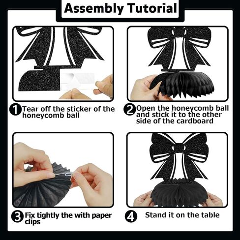 8PCS Black Bow Birthday Party Decorations Bow Honeycomb Centerpieces Coquette Themed Birthday Anniversary Party Decorations Supplies(Double-Sided Paper) in Saudi Arabia