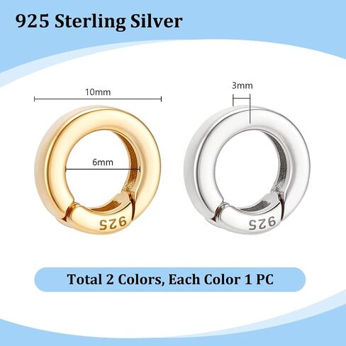PH PandaHall 2 Pieces 925 Sterling Silver Spring Gate Rings 10mm Spring Clasp Jewelry Making Supplies Golden & Silver Clasps for Necklace Bracelet Repair Wedding Jewelry Christmas, 9 Gauge in Saudi Arabia