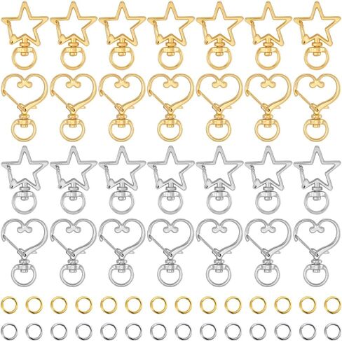 SUNNYCLUE 1 Box 20 Sets 4 Styles Heart Shaped Keychain Clip Star Swivel Clasp Bulk Gold Silver Alloy Spring Jump Rings Lobster Spring Keychain Findings for Key Ring DIY Crafting Bag Charms Handbags in Saudi Arabia