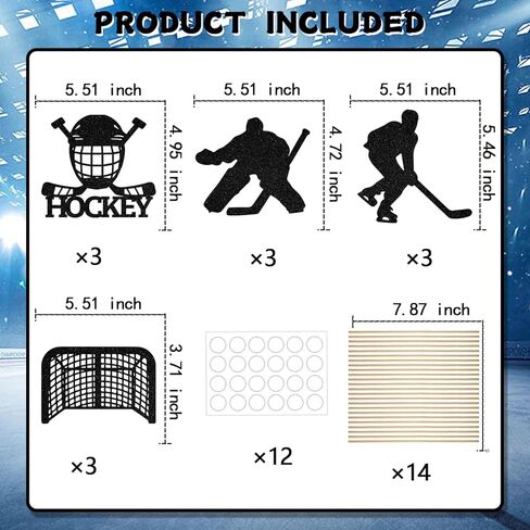12PCS Ice Hockey Birthday Centerpiece Sticks Hockey Party Decorations Sports Theme Baby Shower Birthday Party Decoration Supplies Black Glitter in Saudi Arabia