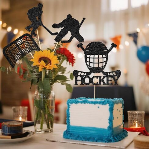 12PCS Ice Hockey Birthday Centerpiece Sticks Hockey Party Decorations Sports Theme Baby Shower Birthday Party Decoration Supplies Black Glitter in Saudi Arabia