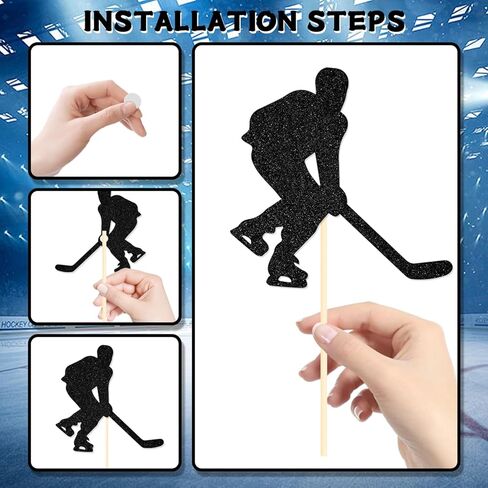12PCS Ice Hockey Birthday Centerpiece Sticks Hockey Party Decorations Sports Theme Baby Shower Birthday Party Decoration Supplies Black Glitter in Saudi Arabia