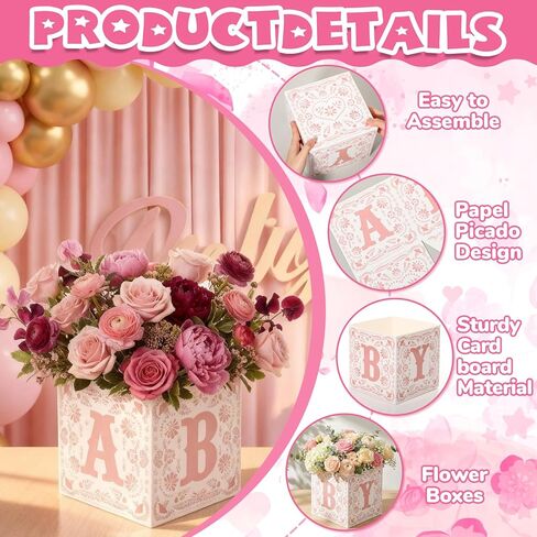 6 قطع من صندوق استحمام الطفل Cielito Lindo، مقاس 7x7x7 بوصة، قطعة مركزية على شكل زهرة وردية مع حروف، قطعة مركزية لحفلة استحمام الطفل المكسيكي، حامل كتلة للحفلات للكشف عن الجنس، ديكور طاولة in Kuwait