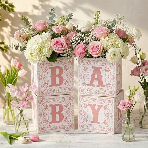 6 قطع من صندوق استحمام الطفل Cielito Lindo، مقاس 7x7x7 بوصة، قطعة مركزية على شكل زهرة وردية مع حروف، قطعة مركزية لحفلة استحمام الطفل المكسيكي، حامل كتلة للحفلات للكشف عن الجنس، ديكور طاولة in Kuwait