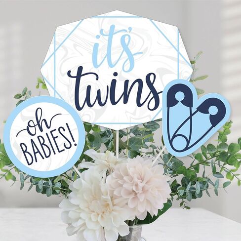 Big Dot of Happiness It's Twin Boys - أعواد مركزية لحفلات استقبال الأطفال باللون الأزرق - أغطية الطاولة - مجموعة من 15 قطعة in Saudi Arabia