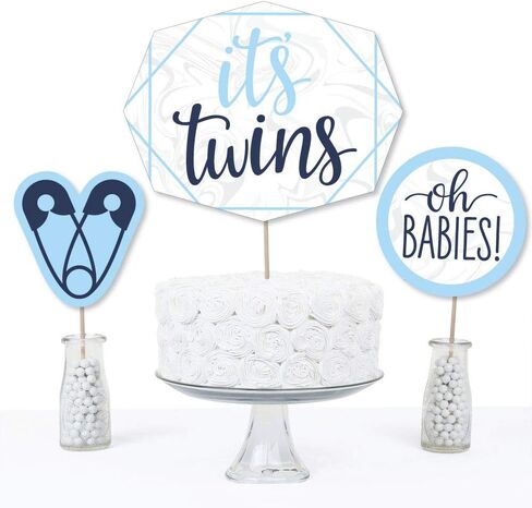 Big Dot of Happiness It's Twin Boys - أعواد مركزية لحفلات استقبال الأطفال باللون الأزرق - أغطية الطاولة - مجموعة من 15 قطعة in Saudi Arabia