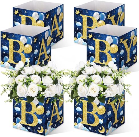 SATINIOR 6 Pack Baby Shower Centerpiece Boxes with 'baby' Letters Moon and Star Flower Boxes Perfect for Baby Shower Decoration, Gender Reveal Party Favors, Flower Arrangements, Table Display in Saudi Arabia