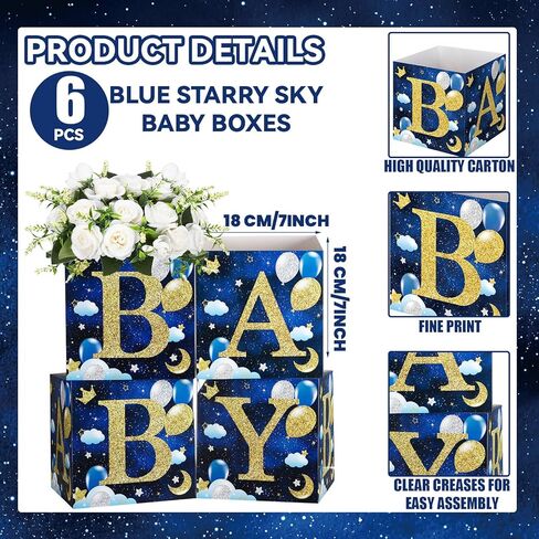 SATINIOR 6 Pack Baby Shower Centerpiece Boxes with 'baby' Letters Moon and Star Flower Boxes Perfect for Baby Shower Decoration, Gender Reveal Party Favors, Flower Arrangements, Table Display in Saudi Arabia