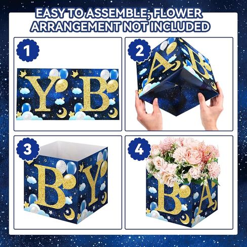 SATINIOR 6 Pack Baby Shower Centerpiece Boxes with 'baby' Letters Moon and Star Flower Boxes Perfect for Baby Shower Decoration, Gender Reveal Party Favors, Flower Arrangements, Table Display in Saudi Arabia