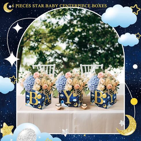 SATINIOR 6 Pack Baby Shower Centerpiece Boxes with 'baby' Letters Moon and Star Flower Boxes Perfect for Baby Shower Decoration, Gender Reveal Party Favors, Flower Arrangements, Table Display in Saudi Arabia